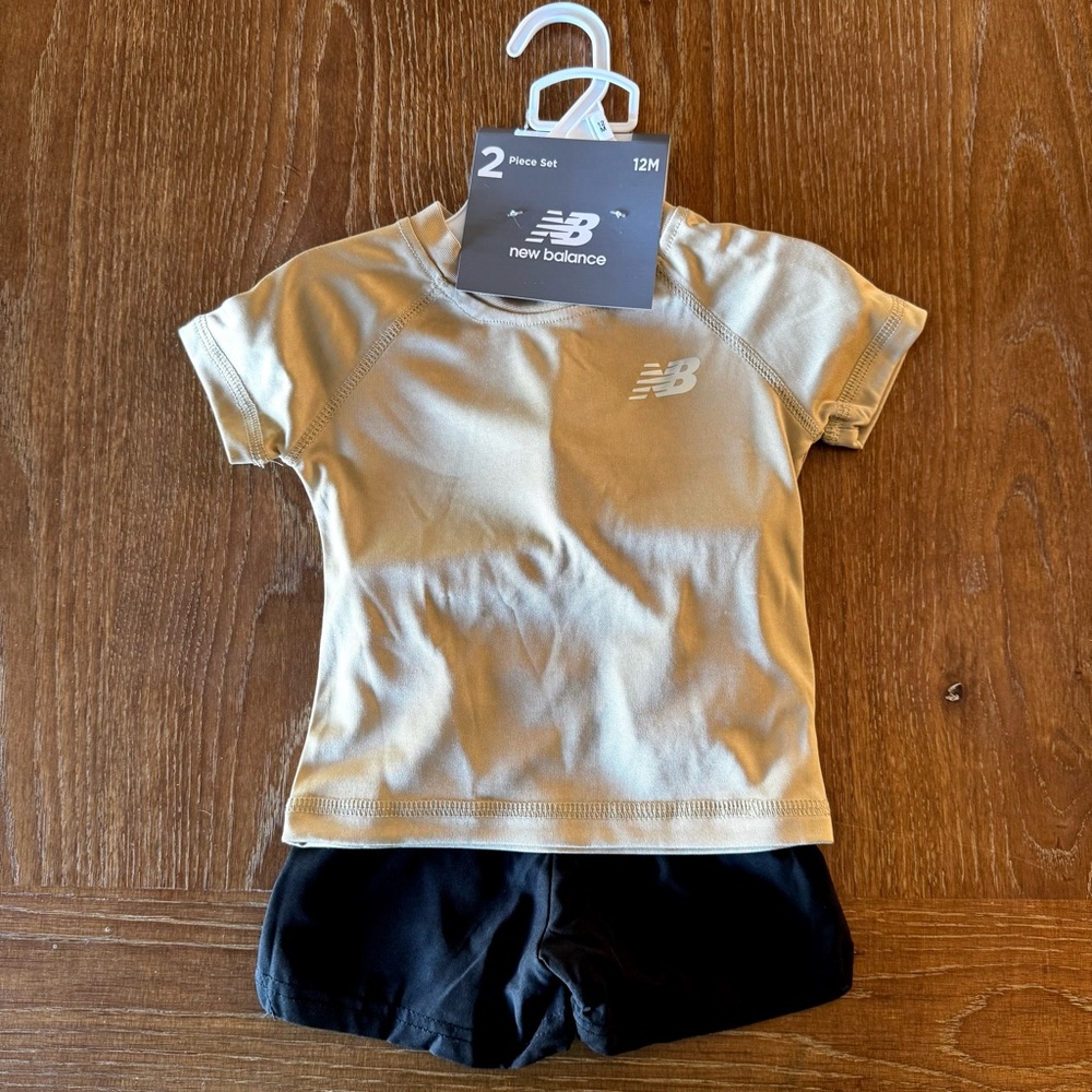 NWT tan & black New Balance 2 piece shorts set 12M - Picture 3 of 10